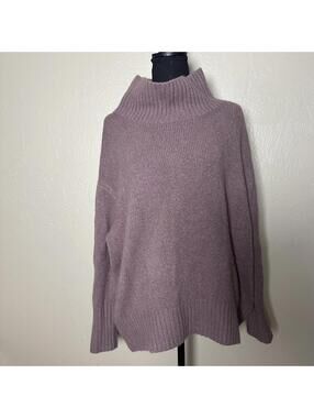 Modern Minimalist Wool Blend Turtleneck Mockneck Sweater Relaxed Fit Dusty Mauve